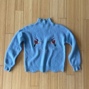Blue Embroidered Mock-Neck Sweater - Women